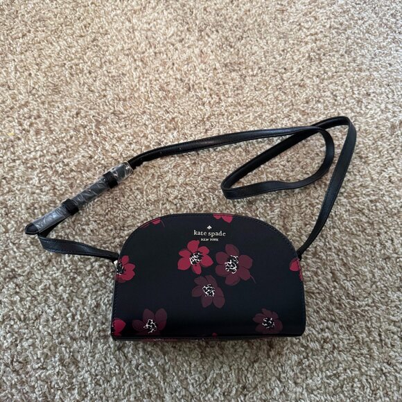 Kate Spade New York Perry Dark Floral Leather Dome Crossbody Purse - Picture 5 of 13